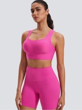 NWT CRZ Yoga Flex Sculpt Racerback Sports Bra Hibiscus Purple